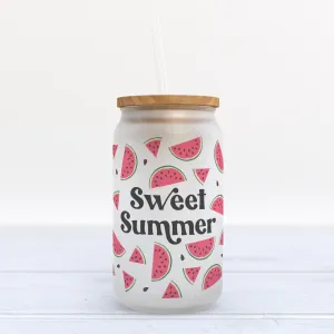 Sweet Summer Watermelon Frosted Glass Can Tumbler