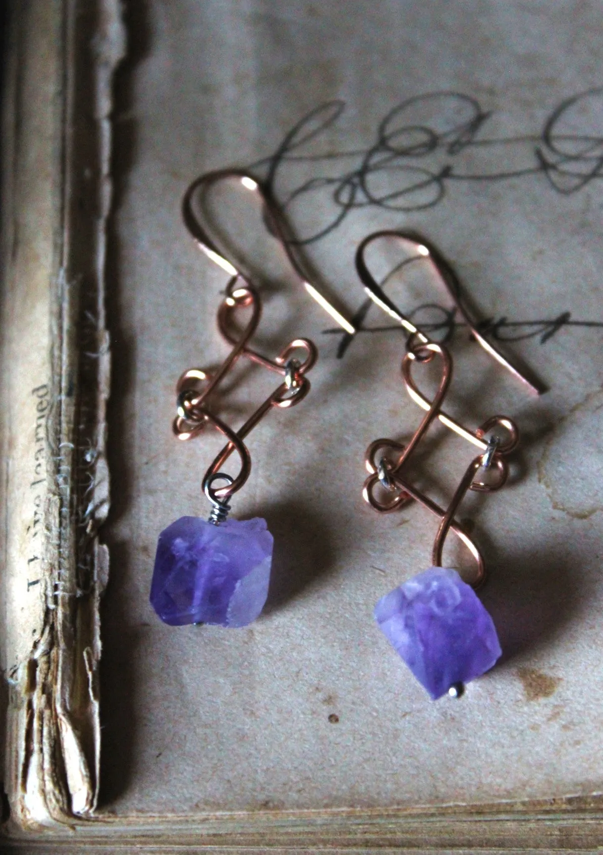 Tauriel |  Amethyst. Copper Gemstone Drop Earrings.
