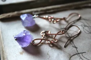 Tauriel |  Amethyst. Copper Gemstone Drop Earrings.