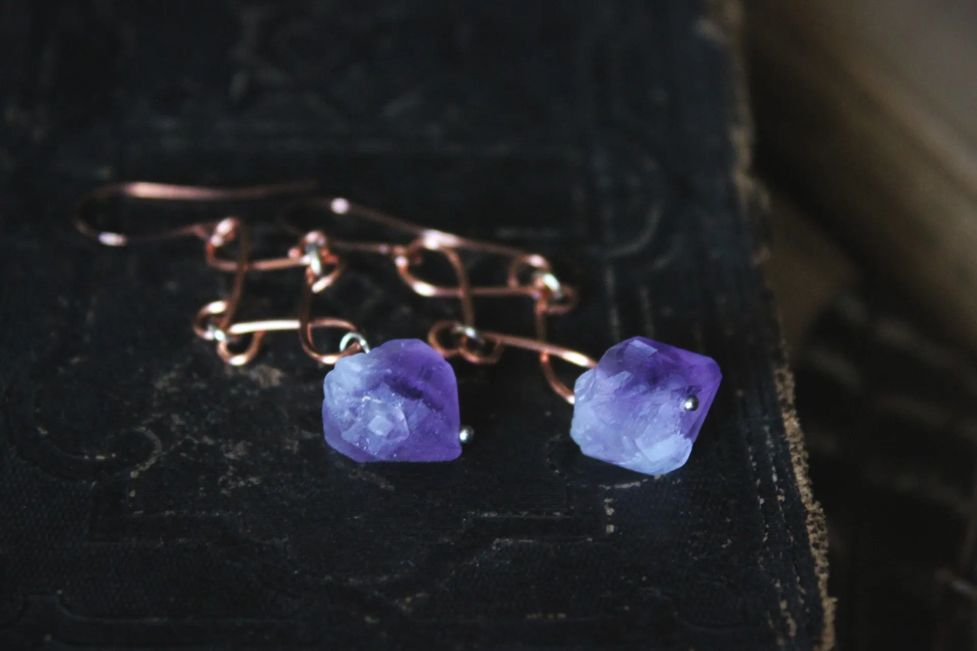 Tauriel |  Amethyst. Copper Gemstone Drop Earrings.