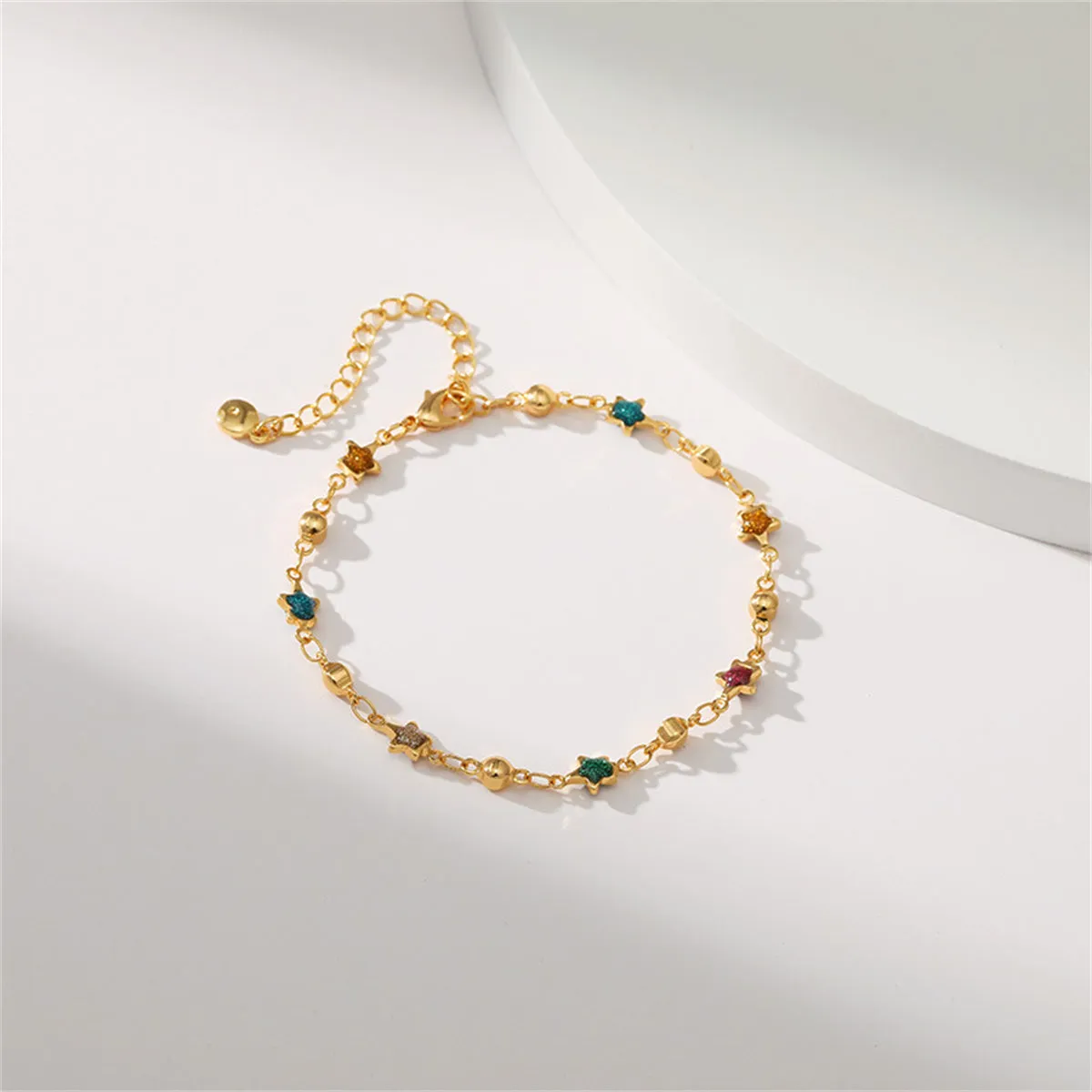 Teal Multicolor Resin & 18K Gold-Plated Star Bead Bracelet