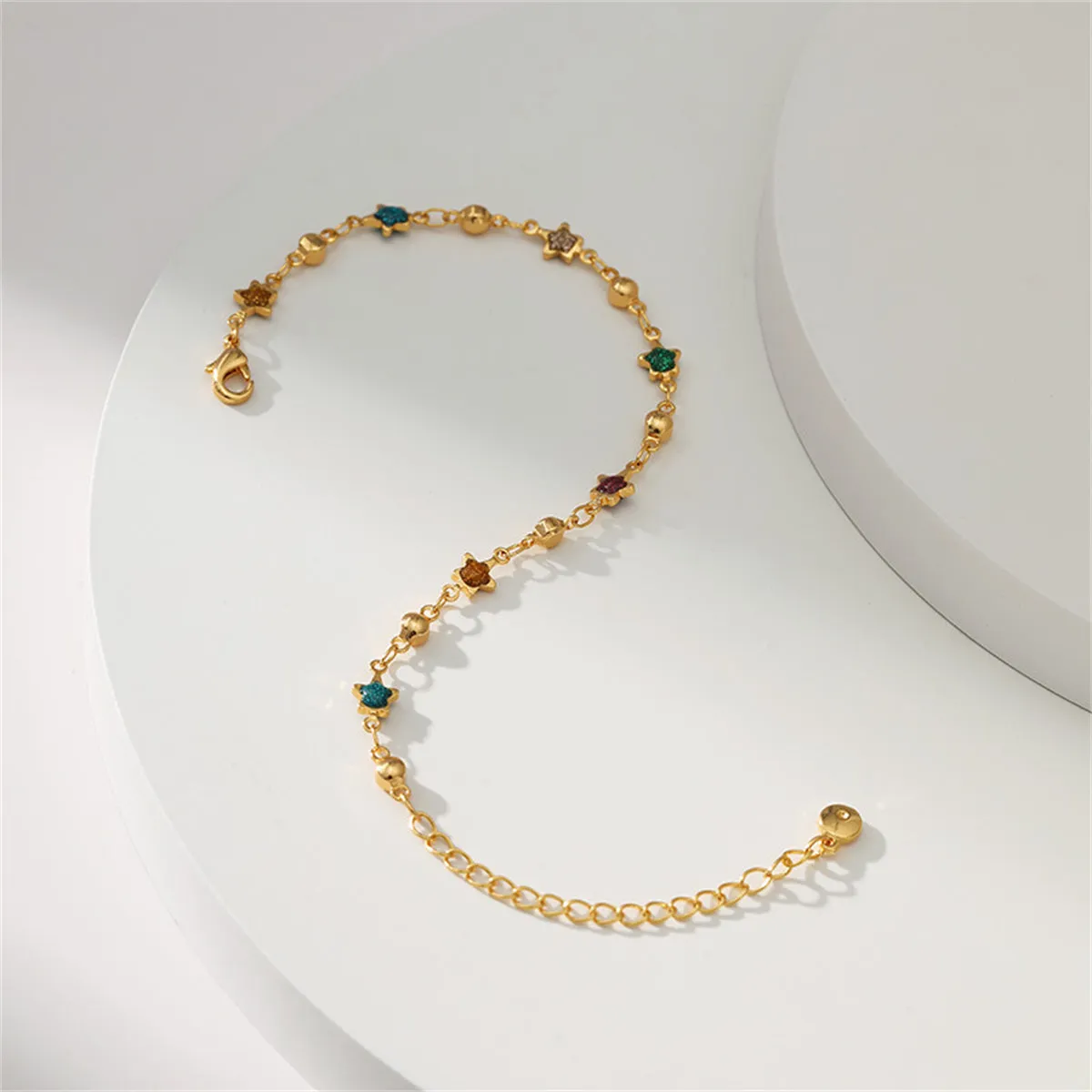 Teal Multicolor Resin & 18K Gold-Plated Star Bead Bracelet