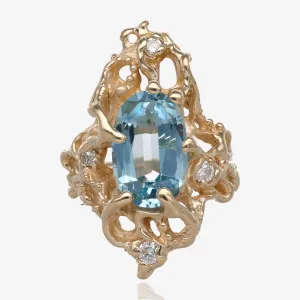 The Beginnings Aquamarine and Diamond Ring in Gold