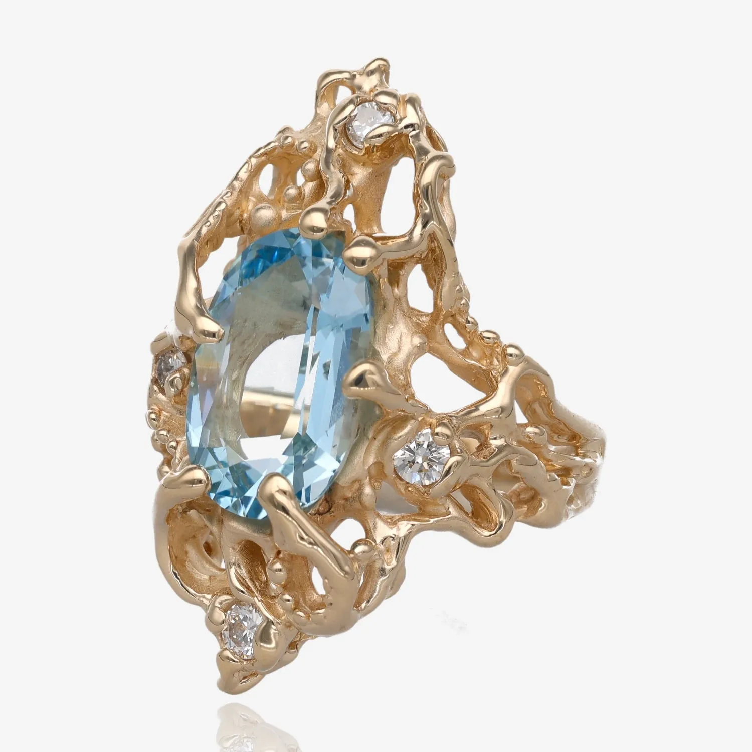 The Beginnings Aquamarine and Diamond Ring in Gold