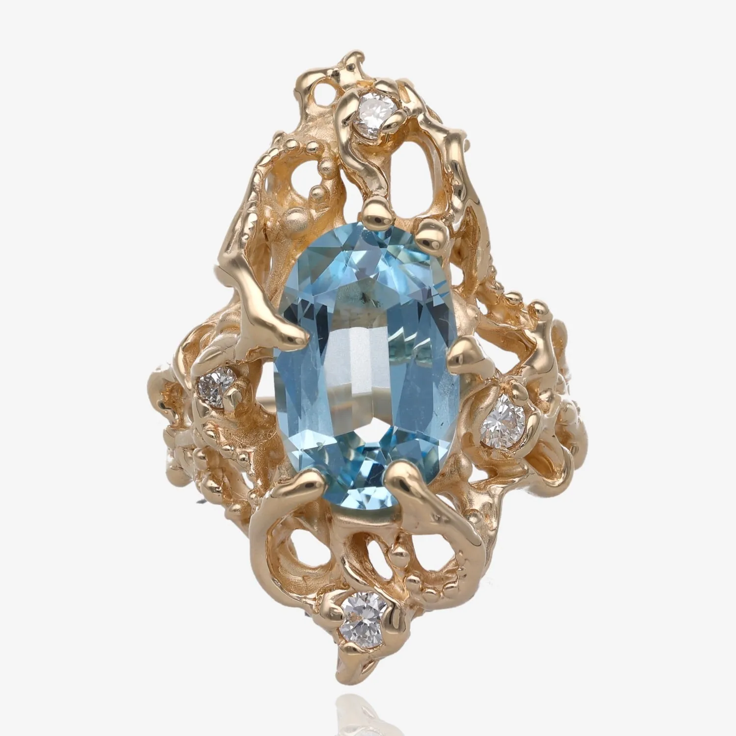 The Beginnings Aquamarine and Diamond Ring in Gold