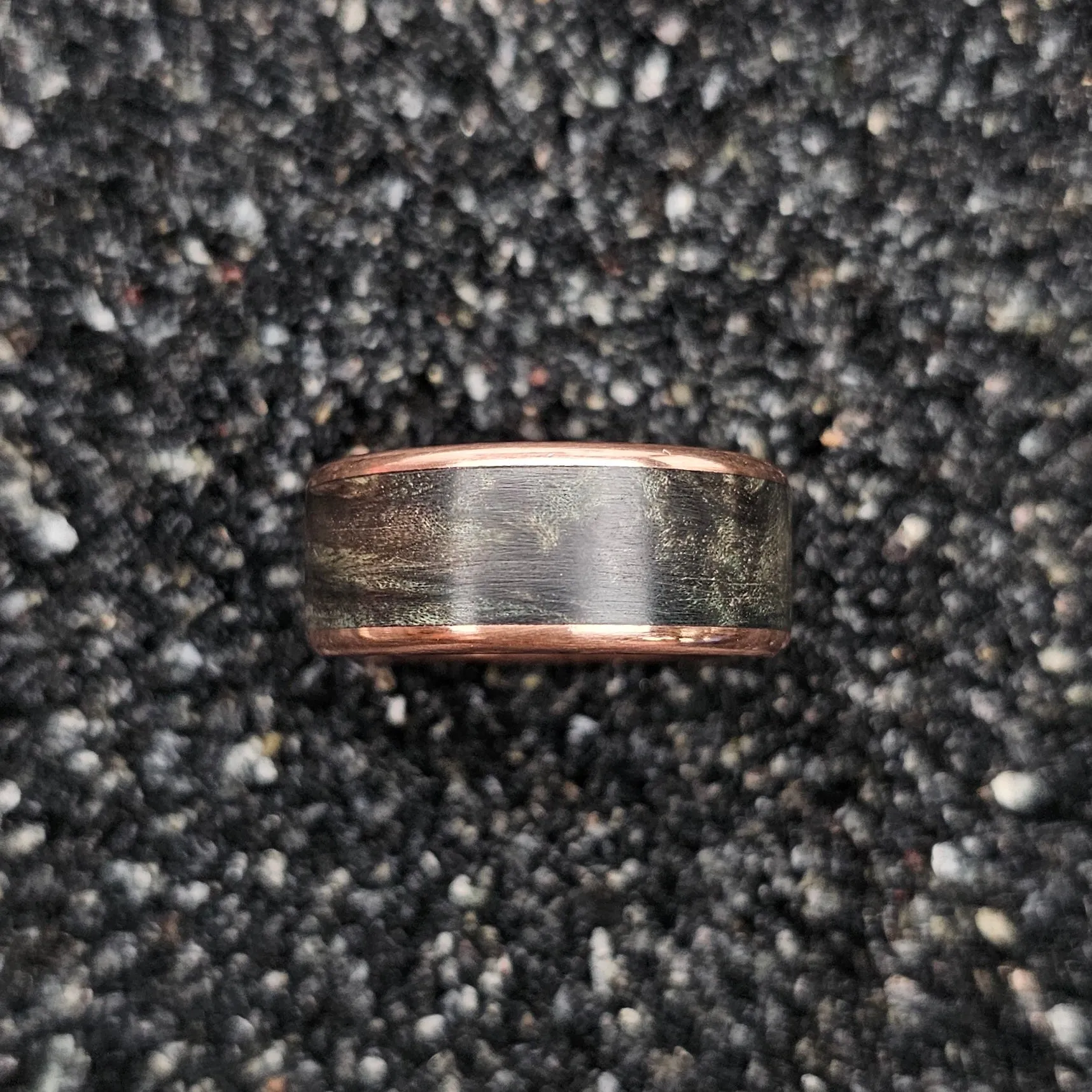 The Crown Ring (Green Burl & Copper Band)