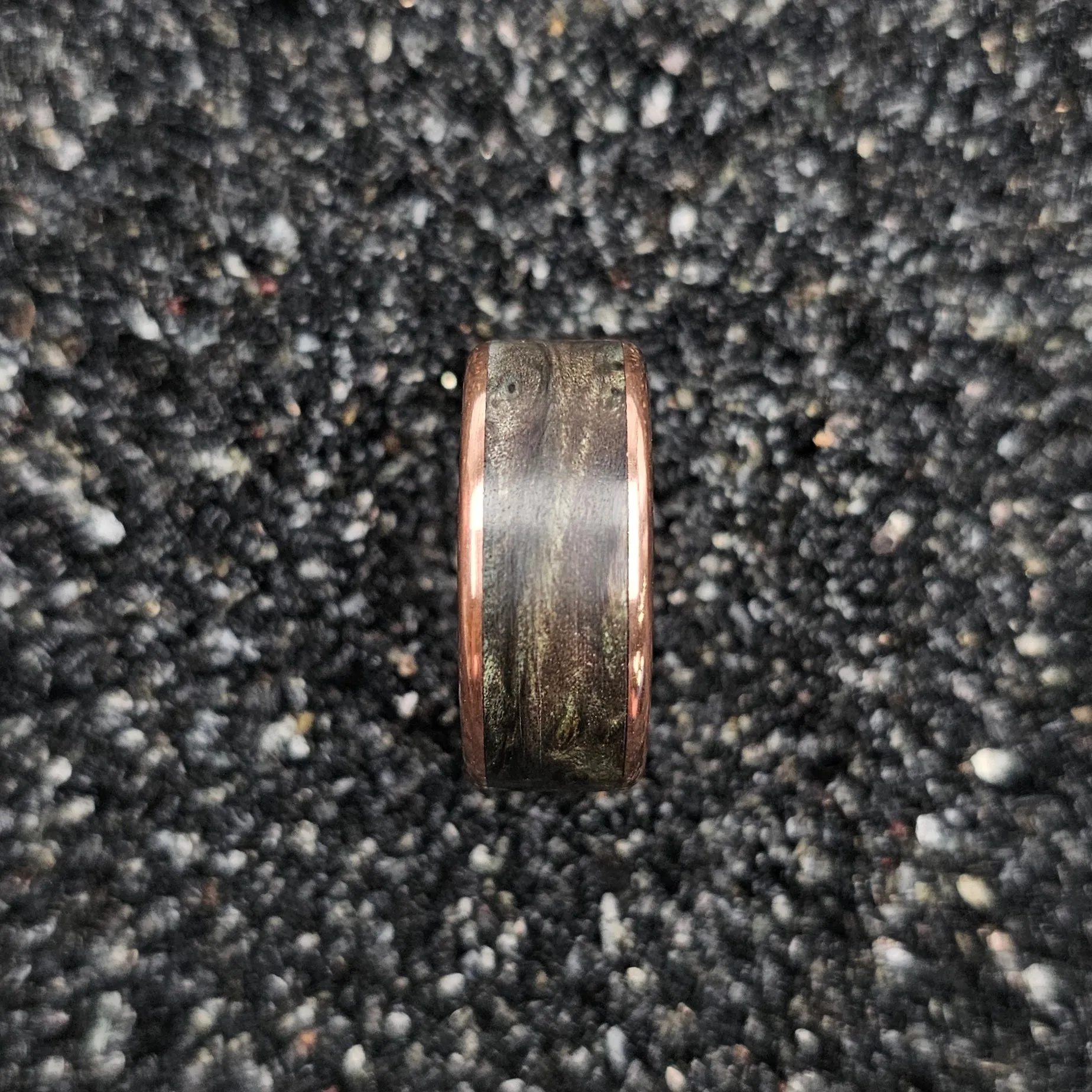 The Crown Ring (Green Burl & Copper Band)