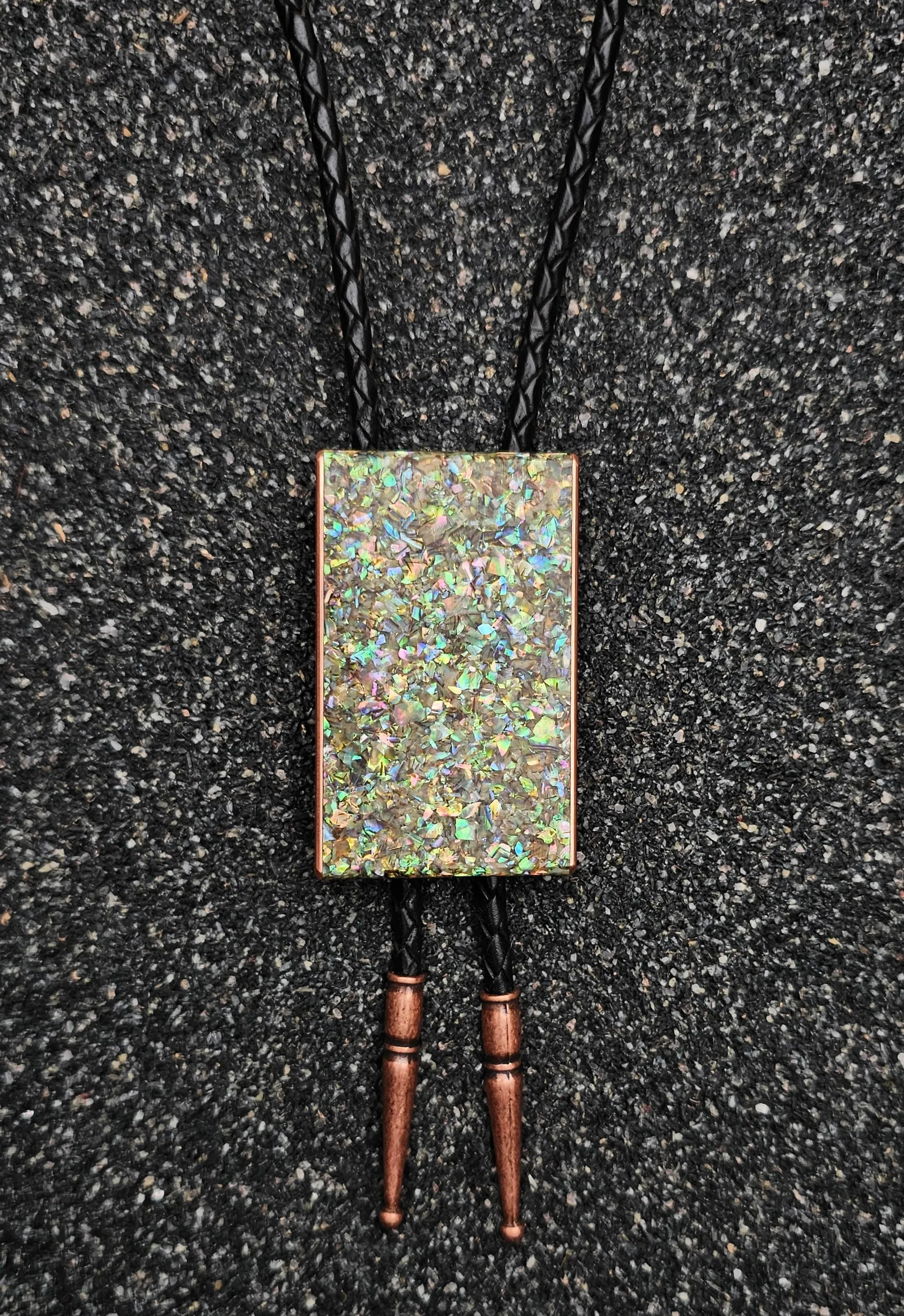 The Lasso (Crushed Abalone Shell, Purple Heart Wood & Copper Bolo Tie)