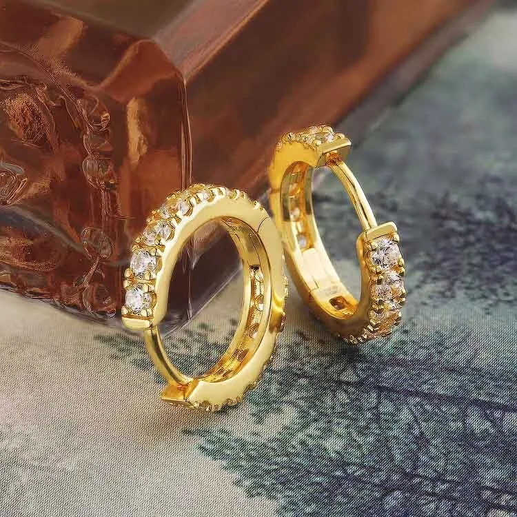The Magic Circle® - 925 Sterling Silver Diamond Men's Hoop Earrings in 14K Gold