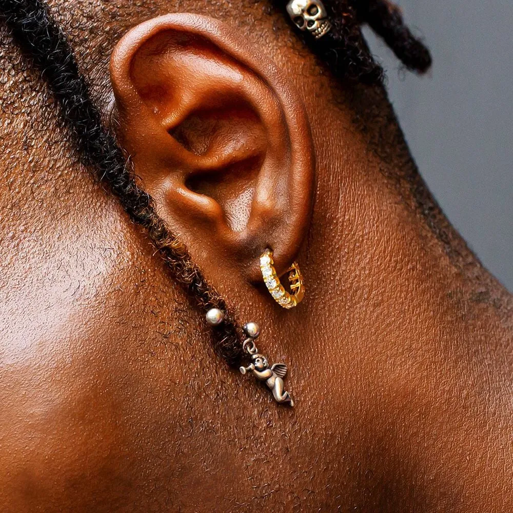 The Magic Circle® - 925 Sterling Silver Diamond Men's Hoop Earrings in 14K Gold
