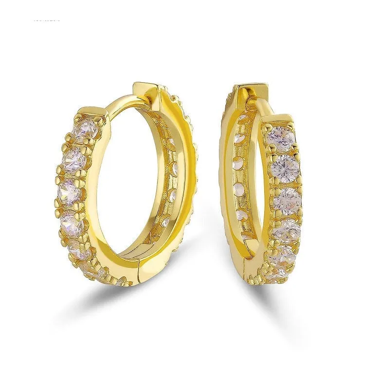 The Magic Circle® - 925 Sterling Silver Diamond Men's Hoop Earrings in 14K Gold