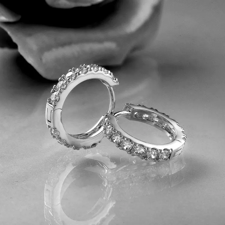 The Magic Circle® - 925 Sterling Silver Diamond Men's Hoop Earrings in White Gold