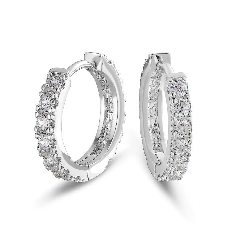 The Magic Circle® - 925 Sterling Silver Diamond Men's Hoop Earrings in White Gold