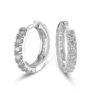 The Magic Circle® - 925 Sterling Silver Diamond Men's Hoop Earrings in White Gold