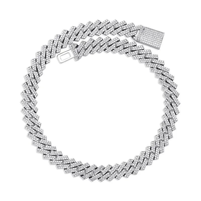 The Shining Moment III® - 14mm Iced Out Diamond Prong Cuban Link Chain Choker in White Gold