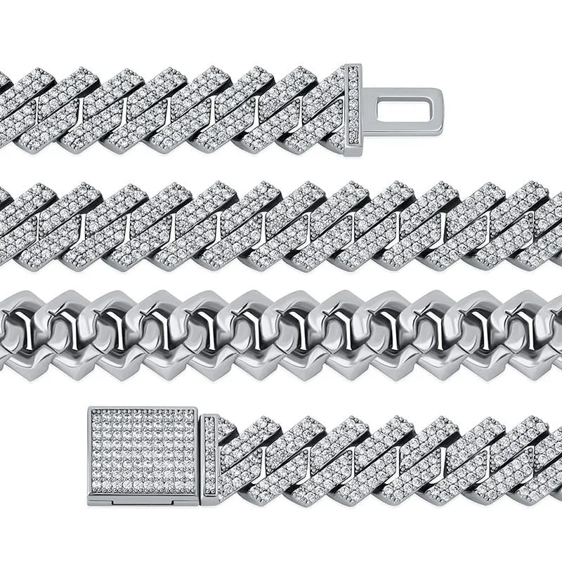 The Shining Moment III® - 14mm Iced Out Diamond Prong Cuban Link Chain Choker in White Gold