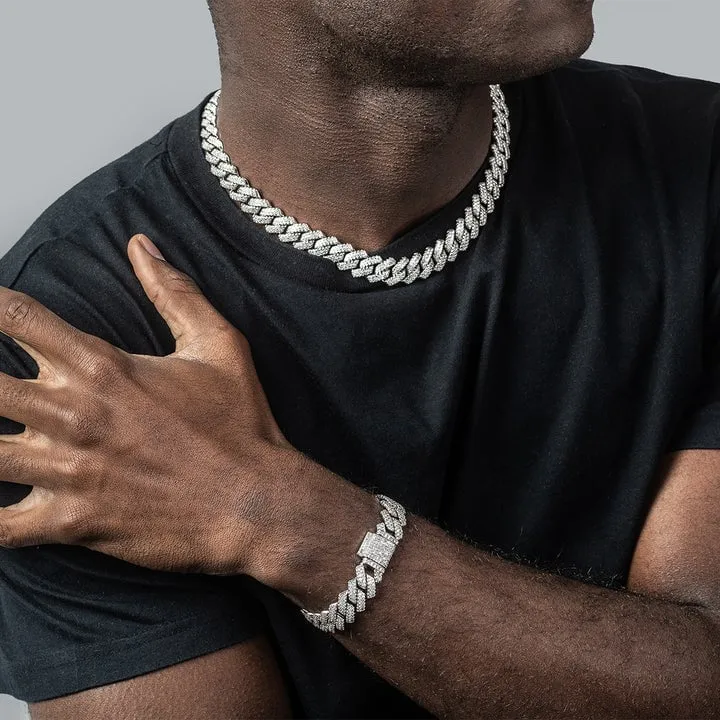 The Shining Moment III® - 14mm Iced Out Diamond Prong Cuban Link Chain Choker in White Gold