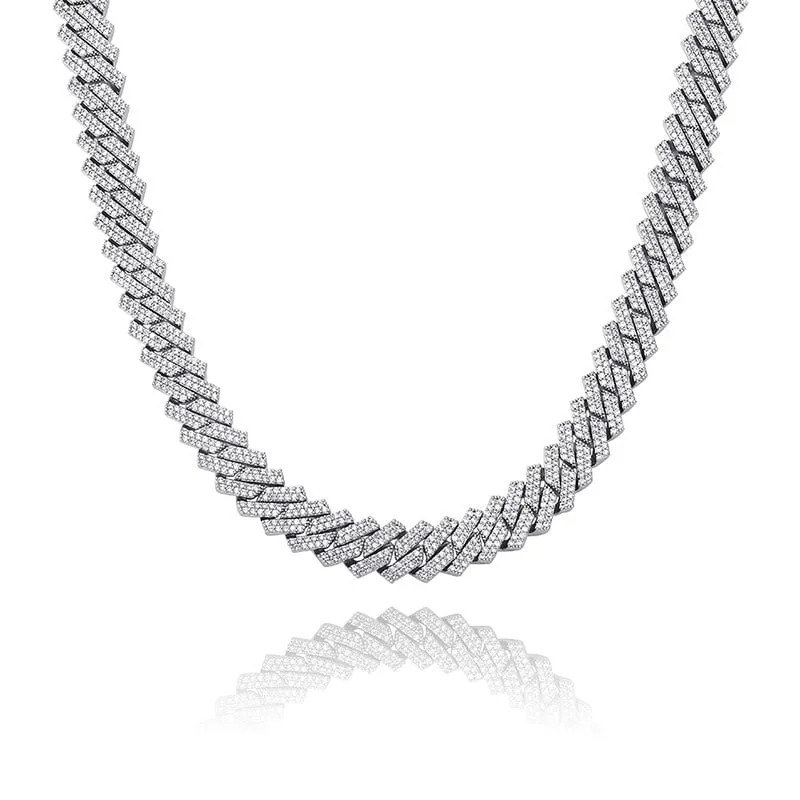 The Shining Moment III® - 14mm Iced Out Diamond Prong Cuban Link Chain Choker in White Gold