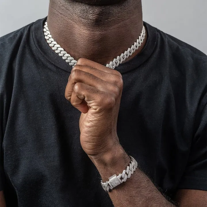 The Shining Moment III® - 14mm Iced Out Diamond Prong Cuban Link Chain Choker in White Gold