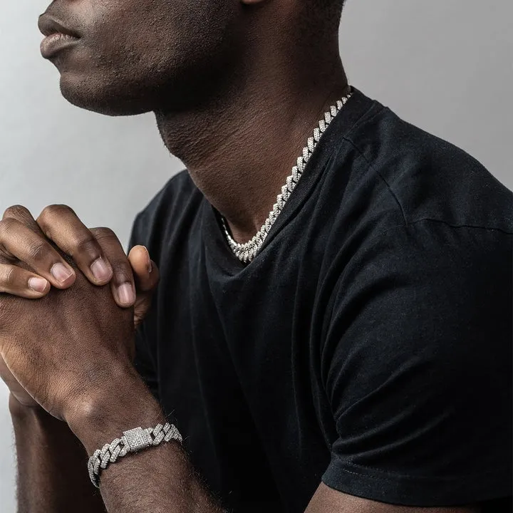 The Shining Moment III® - 14mm Iced Out Diamond Prong Cuban Link Chain Choker in White Gold