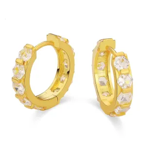 The Sparkling Circle® - 925 Sterling Silver Hexagon Diamond Hoop Earrings in 14K Gold