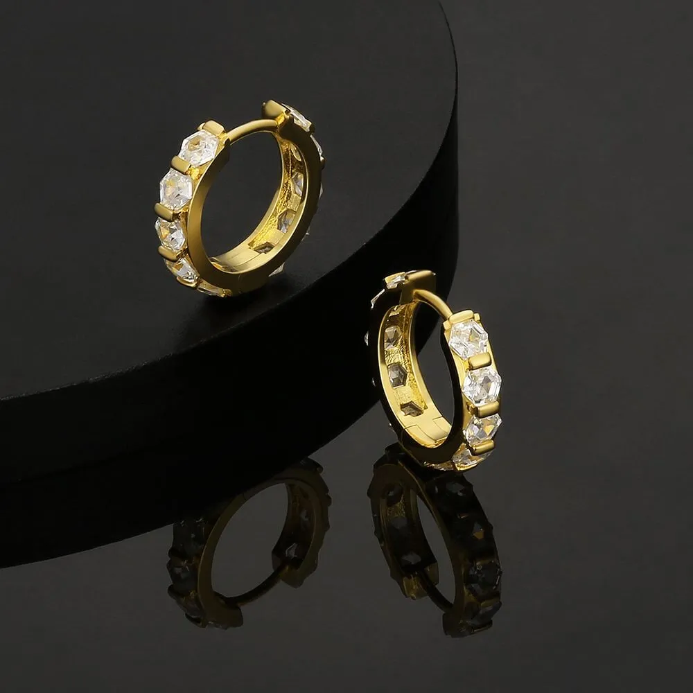 The Sparkling Circle® - 925 Sterling Silver Hexagon Diamond Hoop Earrings in 14K Gold