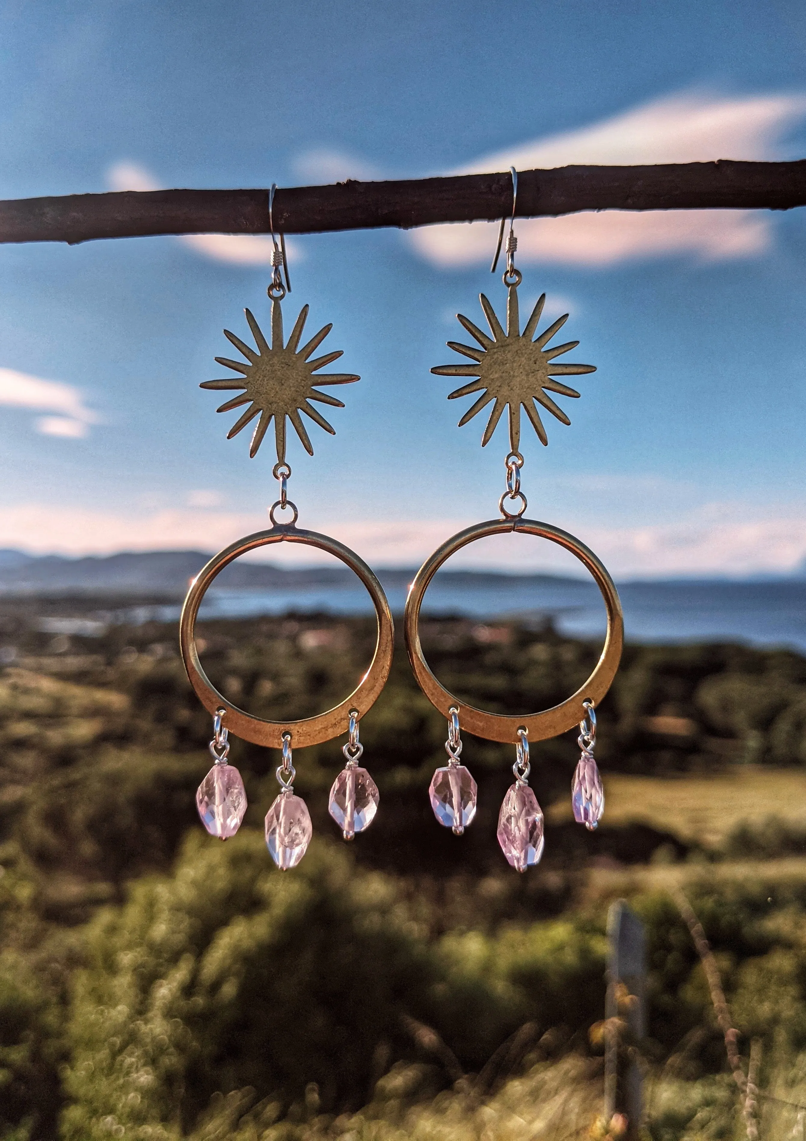 Theia Gold Sunburst Amethyst Earrings