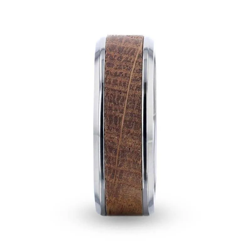 Thorsten CASK Whiskey Barrel Wood Inlaid Titanium Men's Wedding Band With Beveled Polished Edges Made From Genuine Whiskey Barrels - 8mm