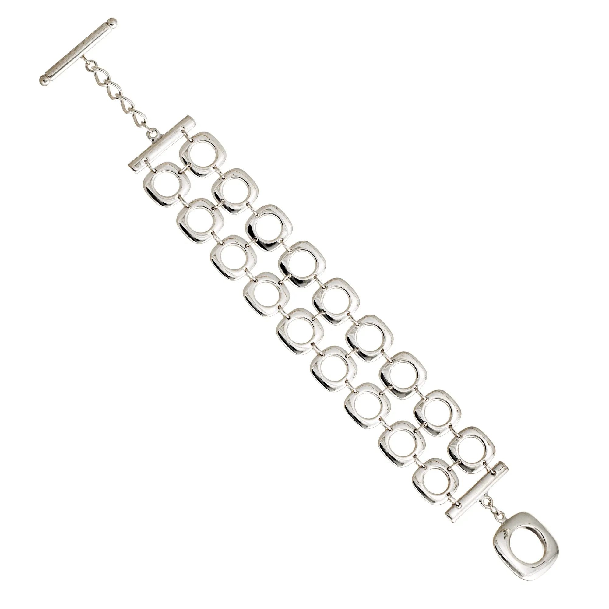 Tiffany & Co Double Square Bracelet Cushion Links Sterling Silver Estate Jewelry
