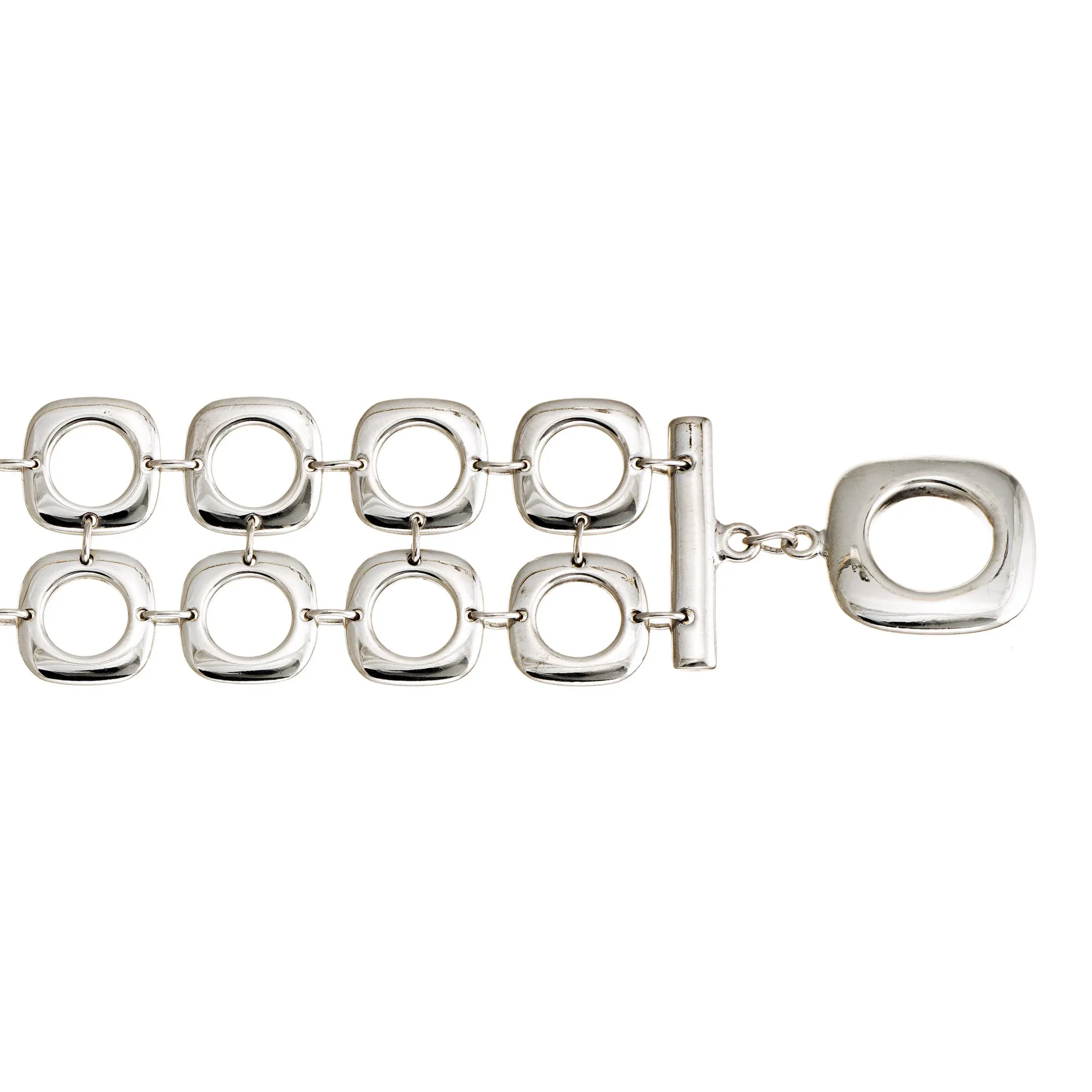 Tiffany & Co Double Square Bracelet Cushion Links Sterling Silver Estate Jewelry