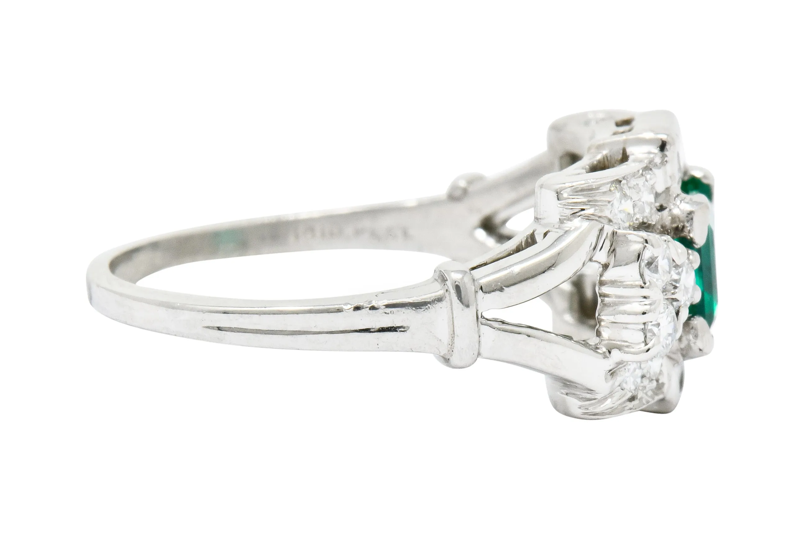Tiffany & Co. Emerald Diamond Platinum Ring Circa 1950
