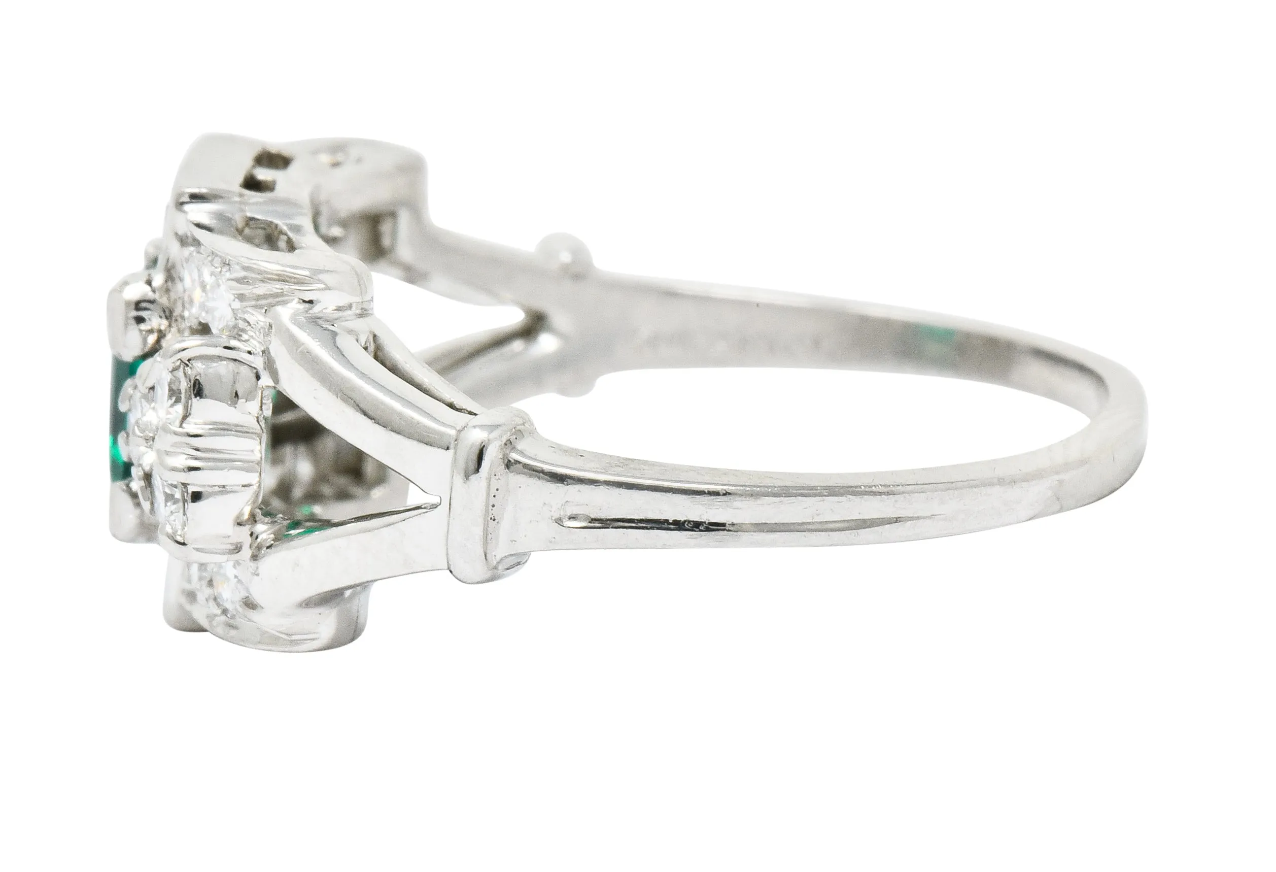 Tiffany & Co. Emerald Diamond Platinum Ring Circa 1950