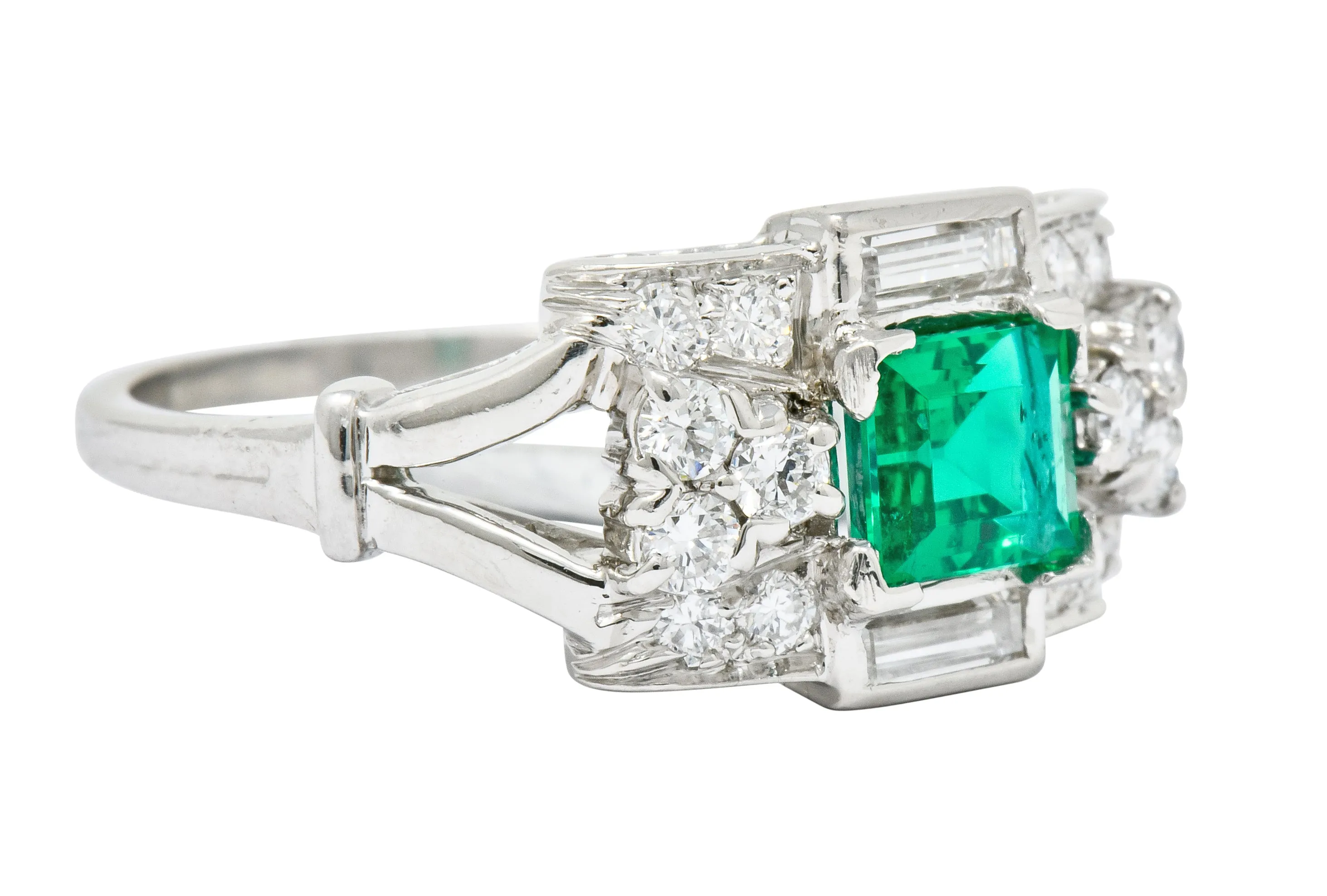 Tiffany & Co. Emerald Diamond Platinum Ring Circa 1950