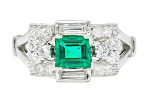 Tiffany & Co. Emerald Diamond Platinum Ring Circa 1950