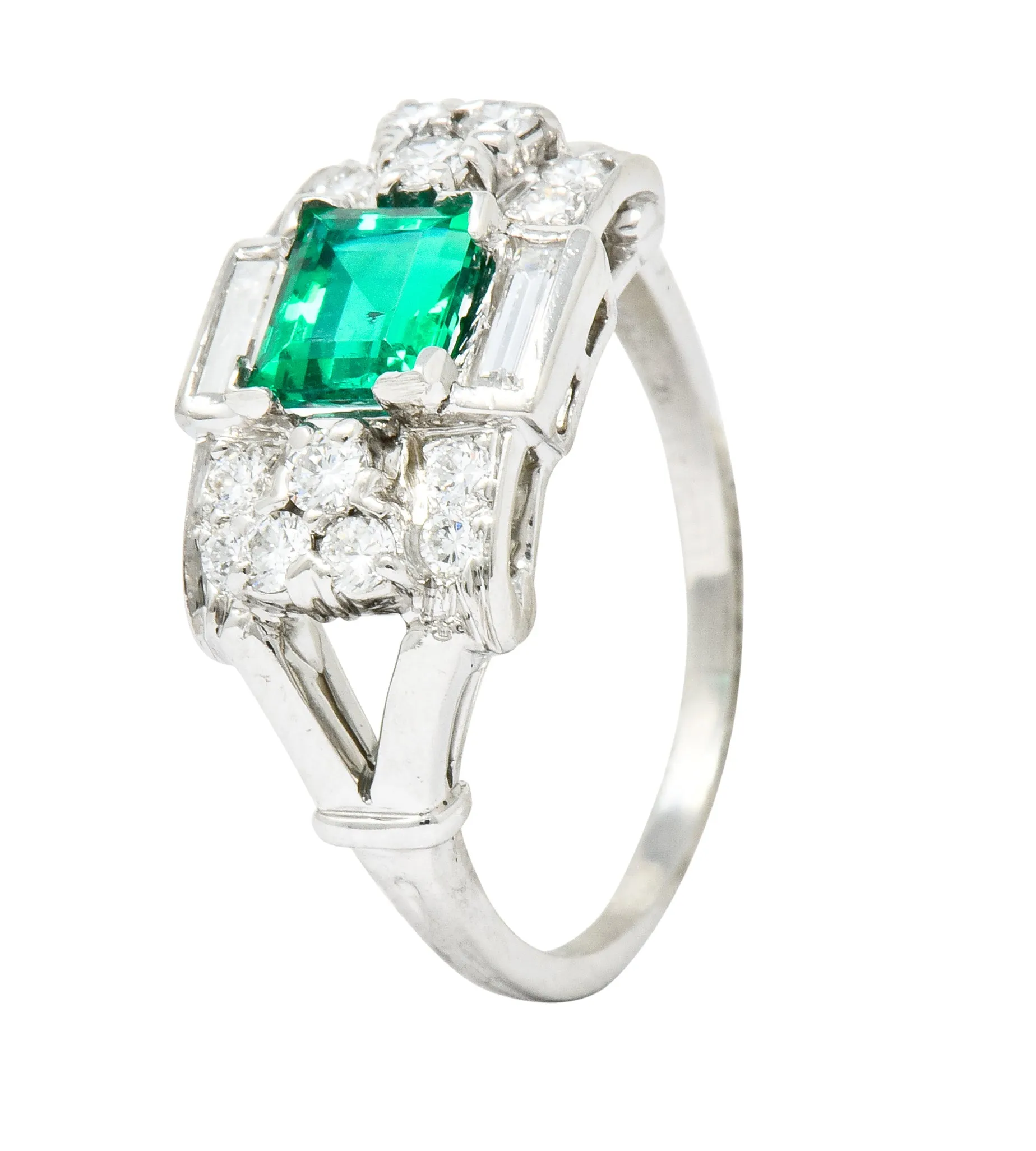 Tiffany & Co. Emerald Diamond Platinum Ring Circa 1950