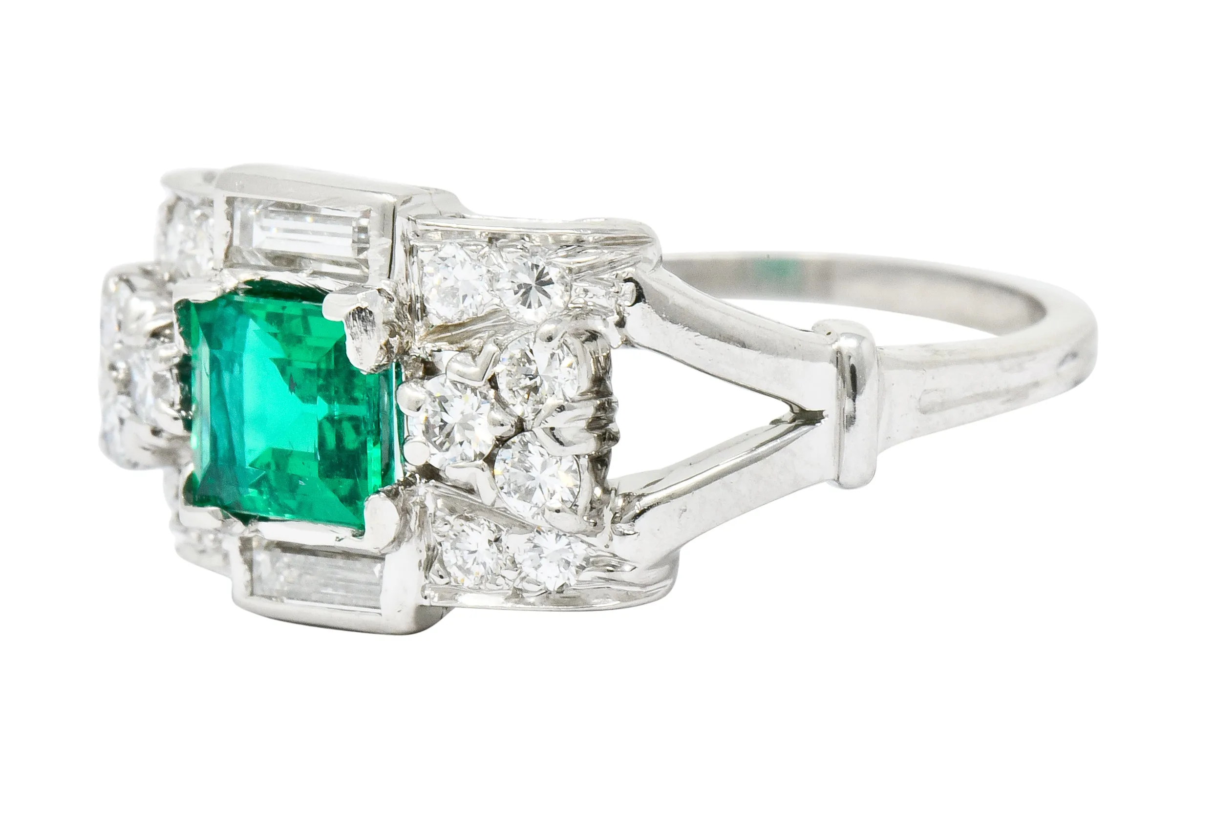 Tiffany & Co. Emerald Diamond Platinum Ring Circa 1950