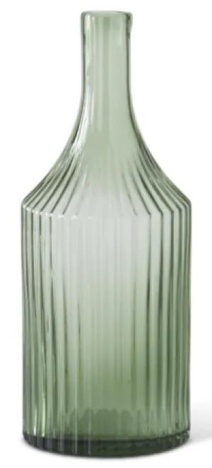 Transparent Green Glass Vertical Ribbed Vases