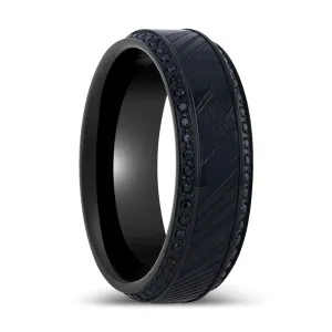 TROPHY | Black Damascus Steel, Titanium Ring, Beveled Edges