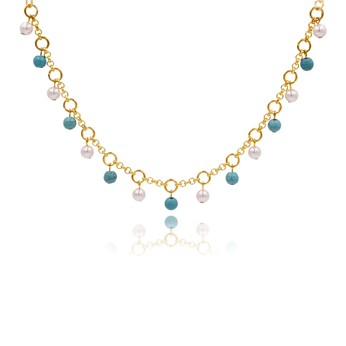 Turquoise & Pearl 18K Gold-Plated Bead Station Anklet