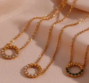 Twisted Shining Zircon Circle Pendant Necklace
