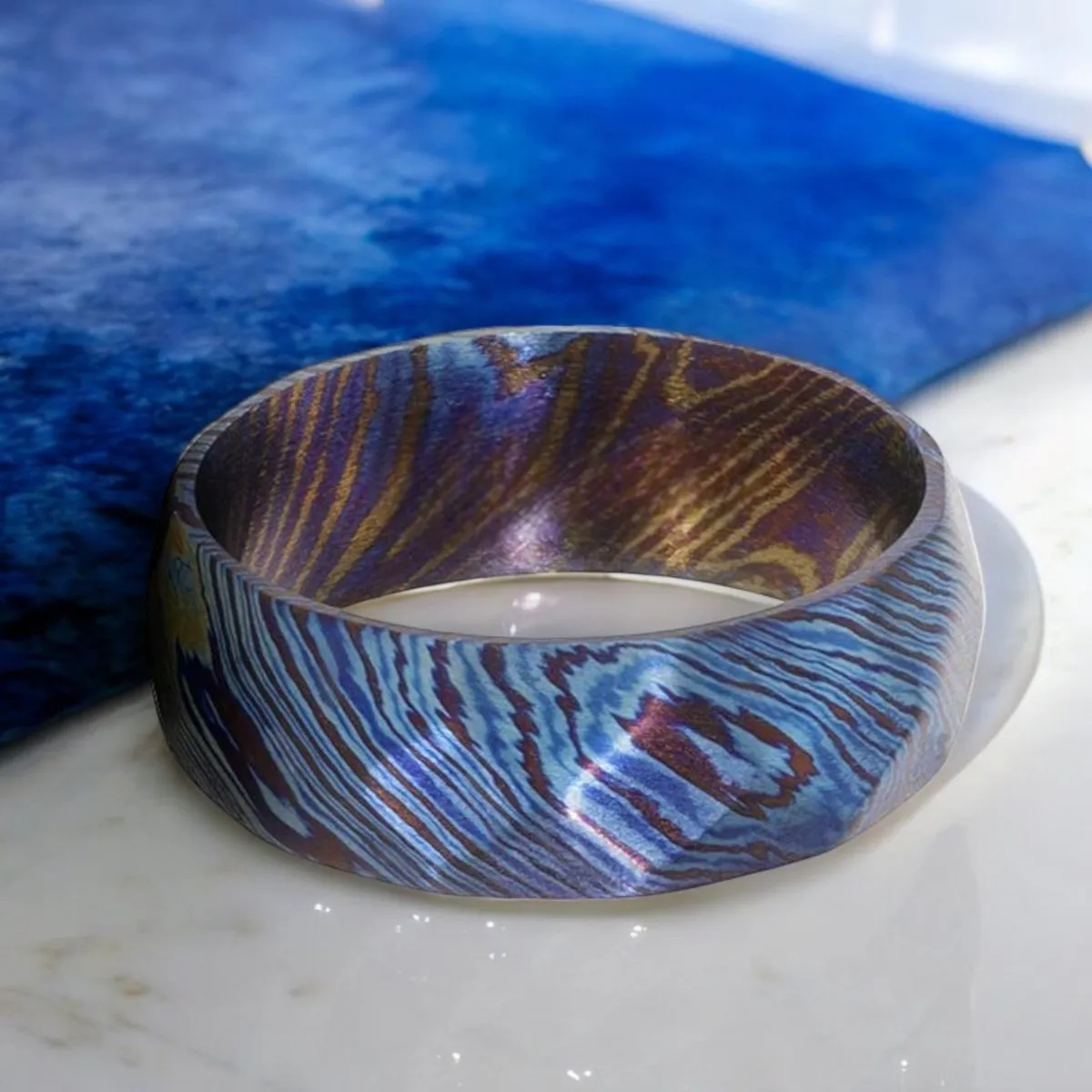 TYRIAN | Titanium Ring, Blue & Purple Wavy Design