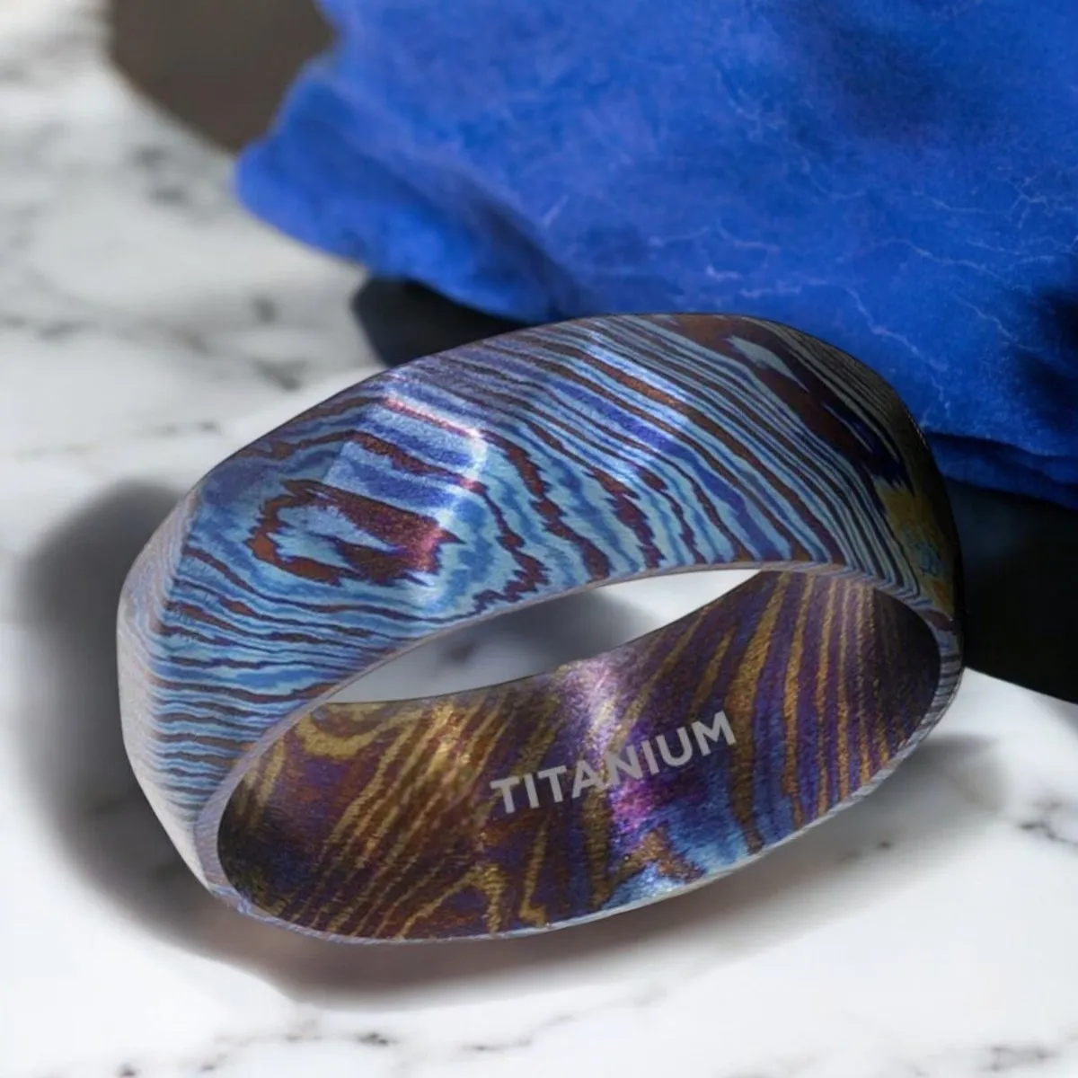 TYRIAN | Titanium Ring, Blue & Purple Wavy Design