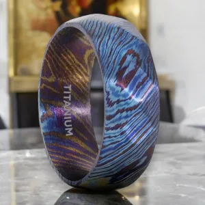TYRIAN | Titanium Ring, Blue & Purple Wavy Design