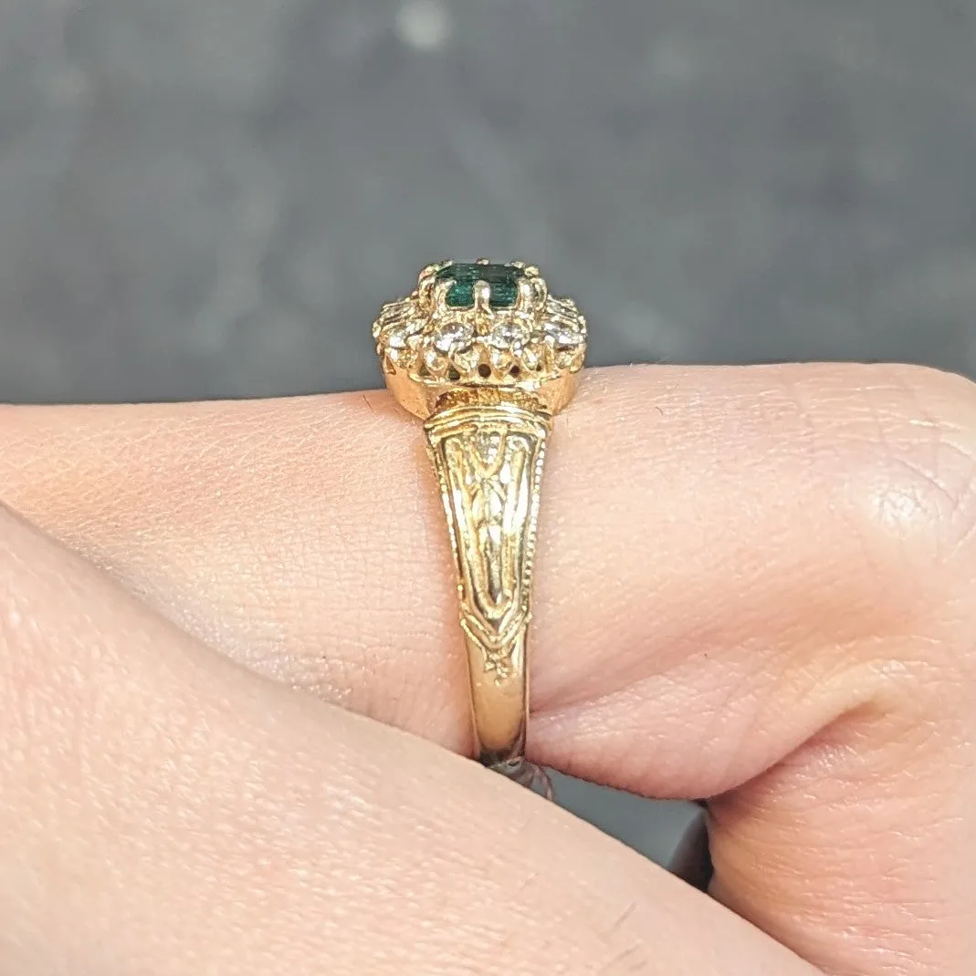 Victorian 0.65 CTW Emerald Diamond 14 Karat Yellow Gold Antique Halo Ring