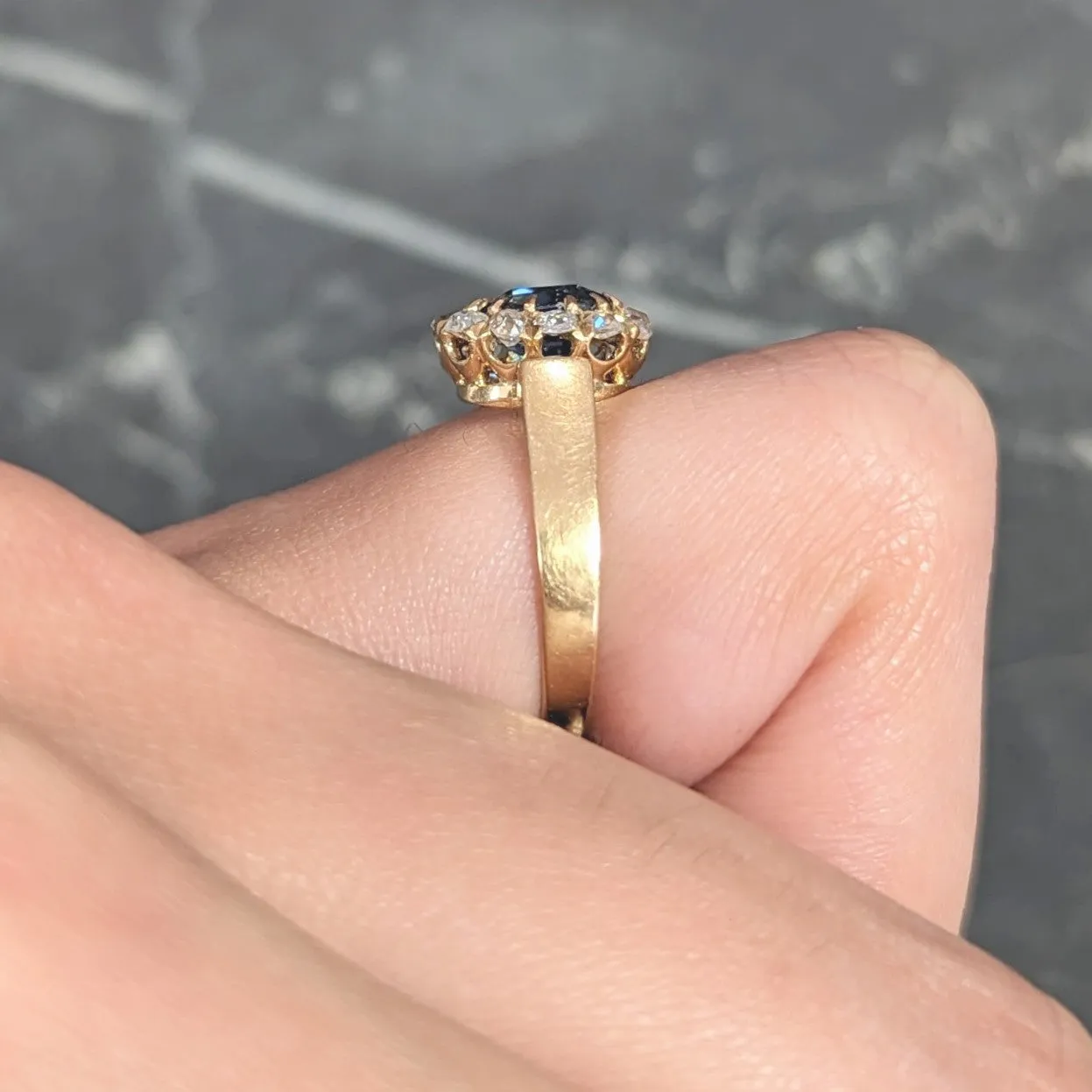 Victorian 1.80 CTW Cushion Cut No Heat Cambodian Sapphire Old Mine Cut Diamond 14 Karat Yellow Gold Antique Halo Ring GIA