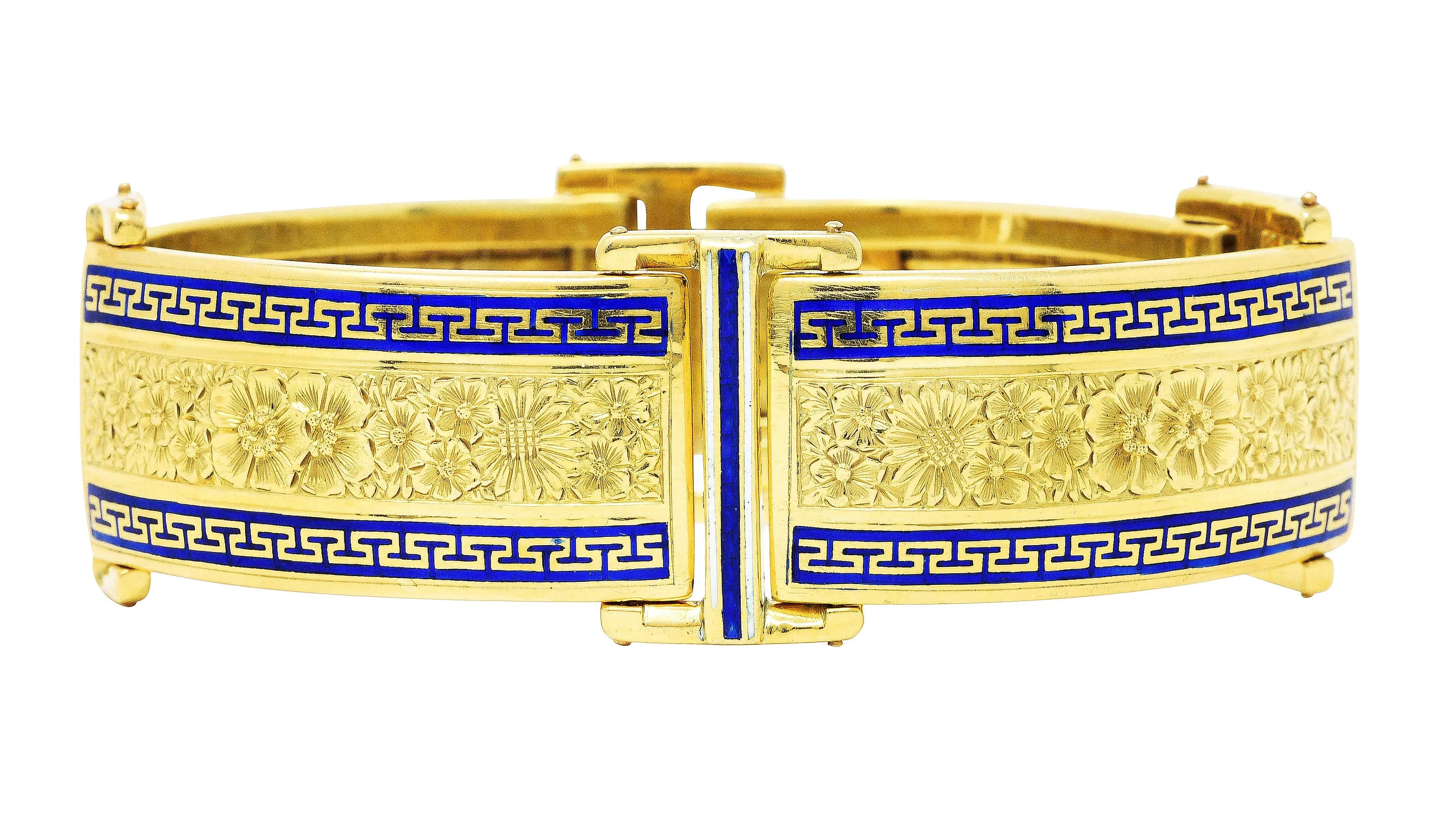 Victorian Enamel 18 Karat Gold Greek Key Panel Bracelet