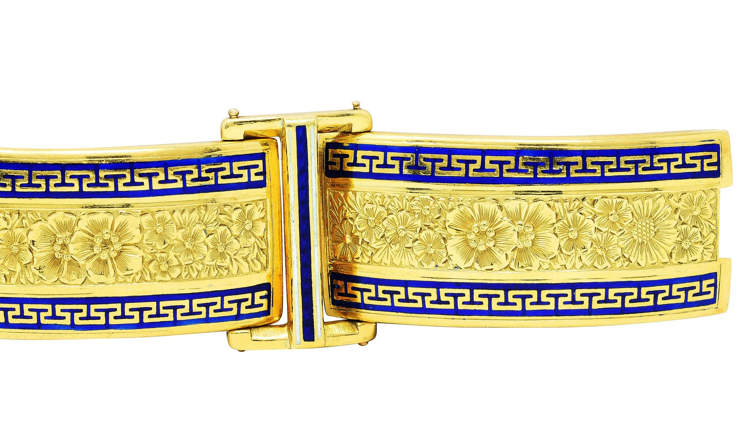 Victorian Enamel 18 Karat Gold Greek Key Panel Bracelet