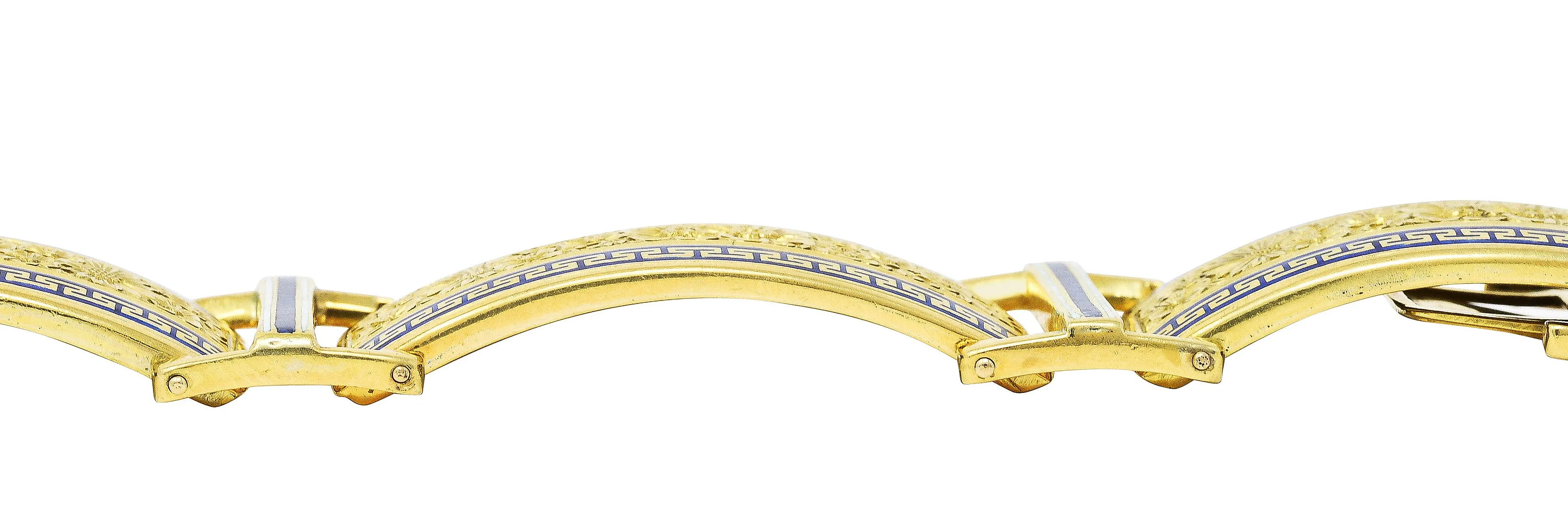 Victorian Enamel 18 Karat Gold Greek Key Panel Bracelet