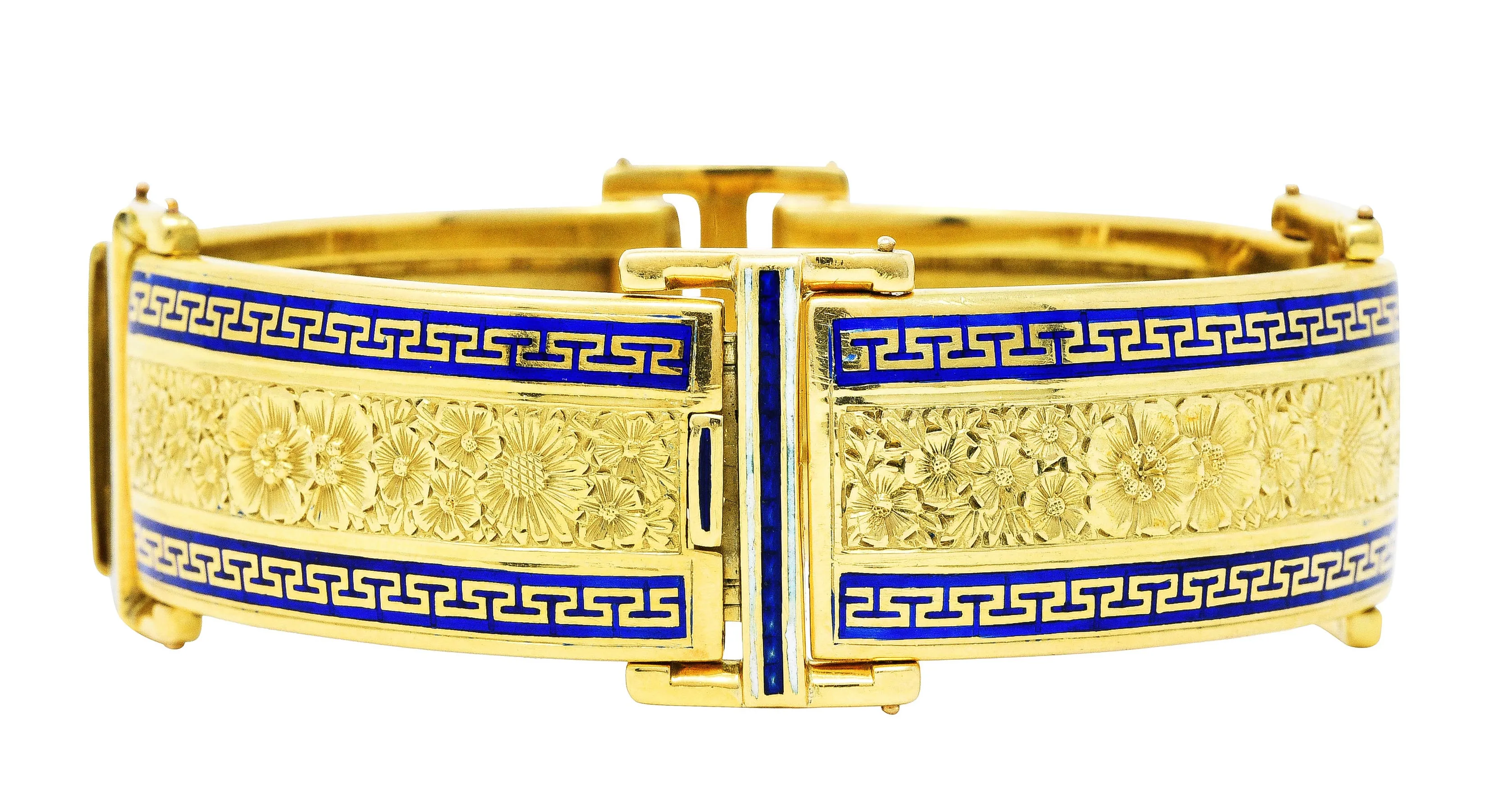 Victorian Enamel 18 Karat Gold Greek Key Panel Bracelet
