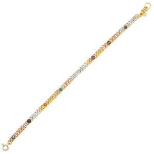 Victorian Multi-Gem Silver 14 Karat Two-Tone Gold Navantra Antique Curb Link Bracelet
